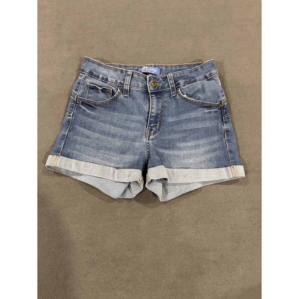 Wax Butt, I Love You Cuffed Mom Shorts Womens Small Blue Denim Whiskers Detail